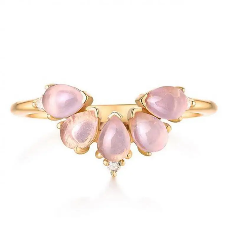 

Natural Rose Quartz Ring S925 Sterling Silver 10k Gold Plated Zircon Pink Crystals Crown Rings Women Natural Gemstone Jewelry