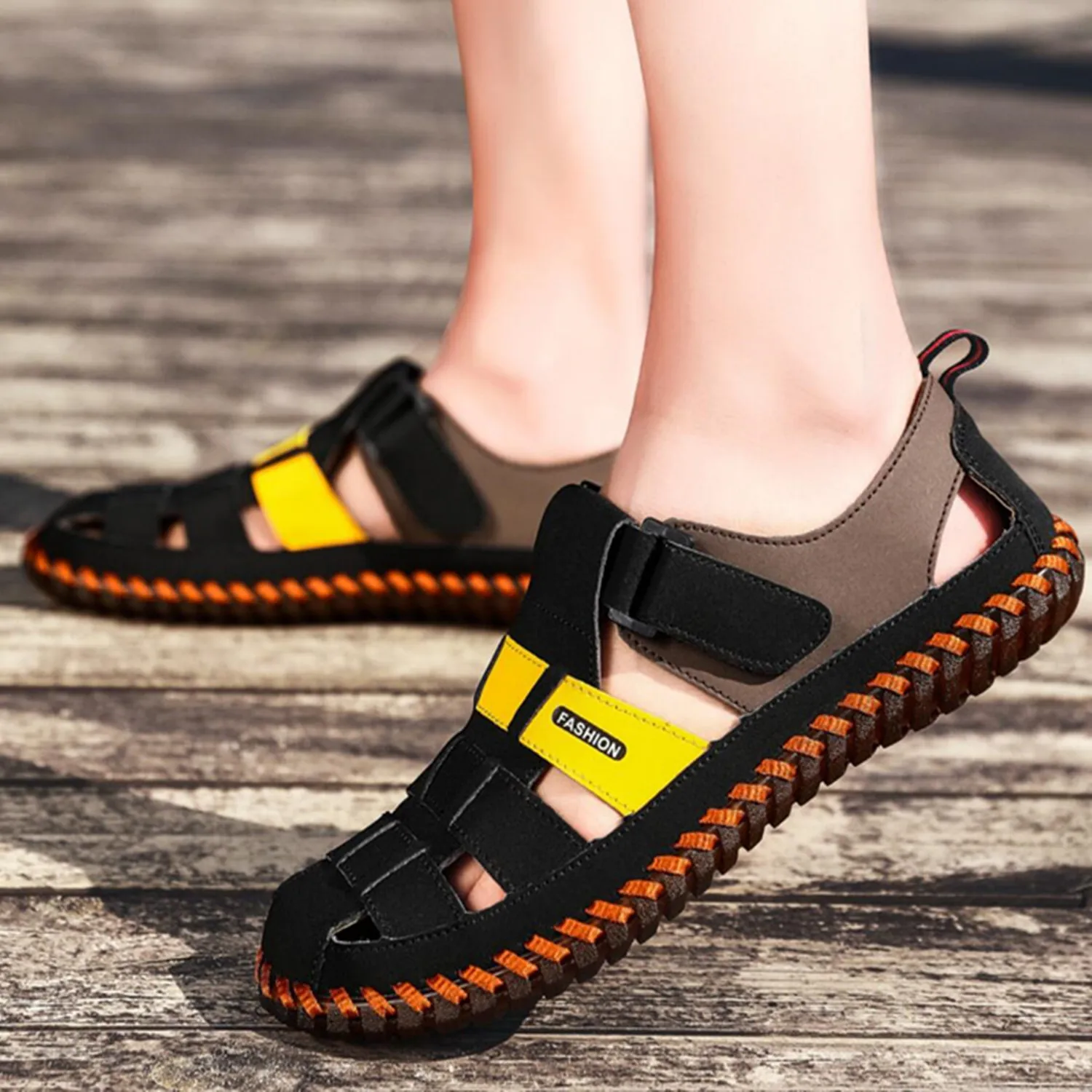 Сандалии мужские из натуральной кожи легкие удобные летние шлепанцы в