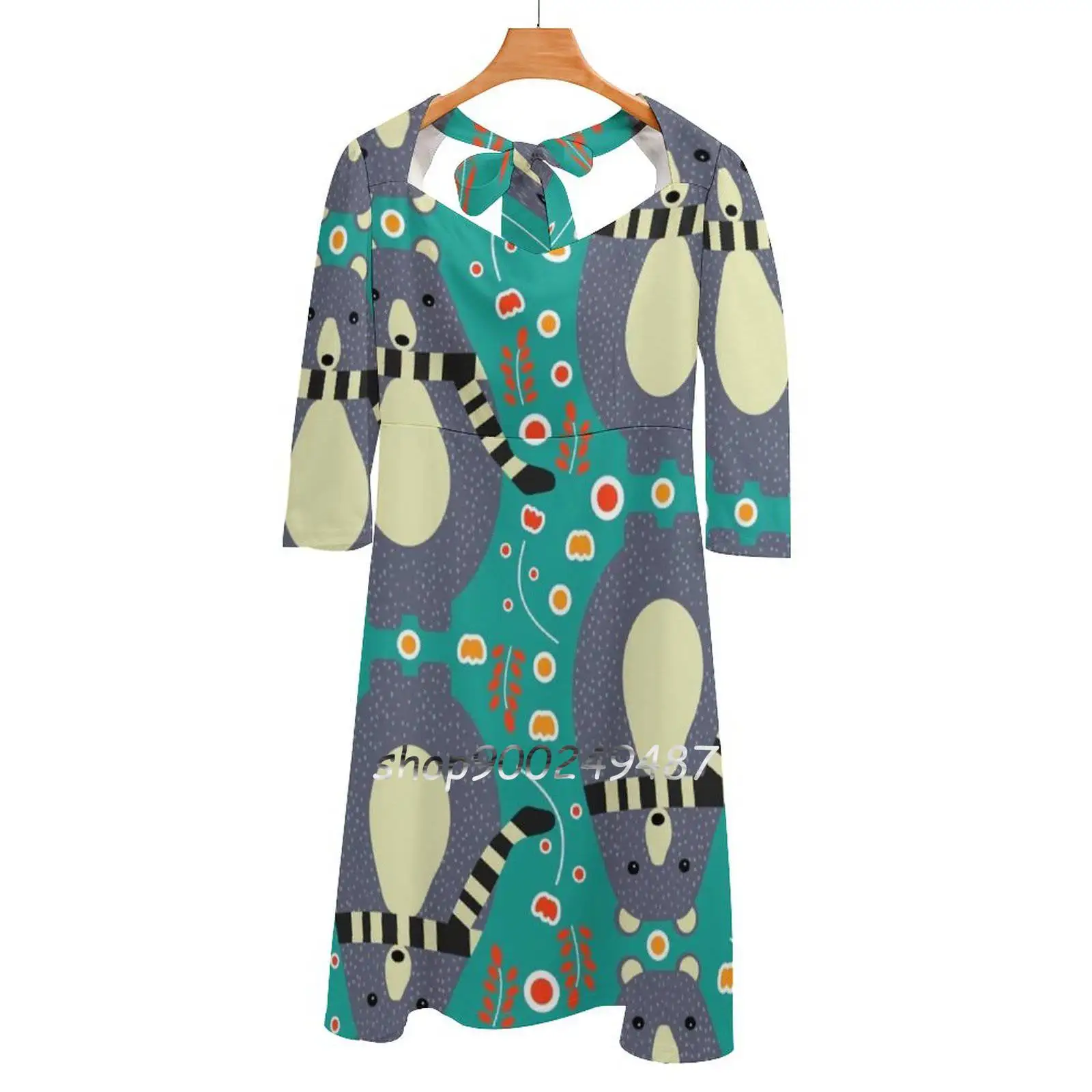 

Вечерние платья с маленькими медведем и цветами, сексуальное платье средней длины, женское милое цельнокроеное платье с медведем в Корейск...