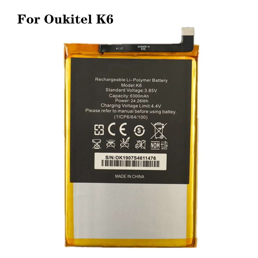 

New Original K6 Battery For Oukitel K6 6300mAh High Quality Mobile Phone Bateria