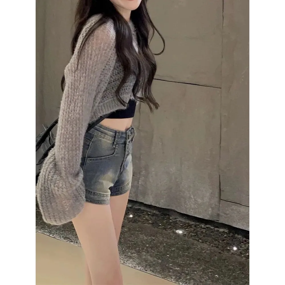 Женские джинсовые шорты с открытой промежностью невидимые штаны из денима