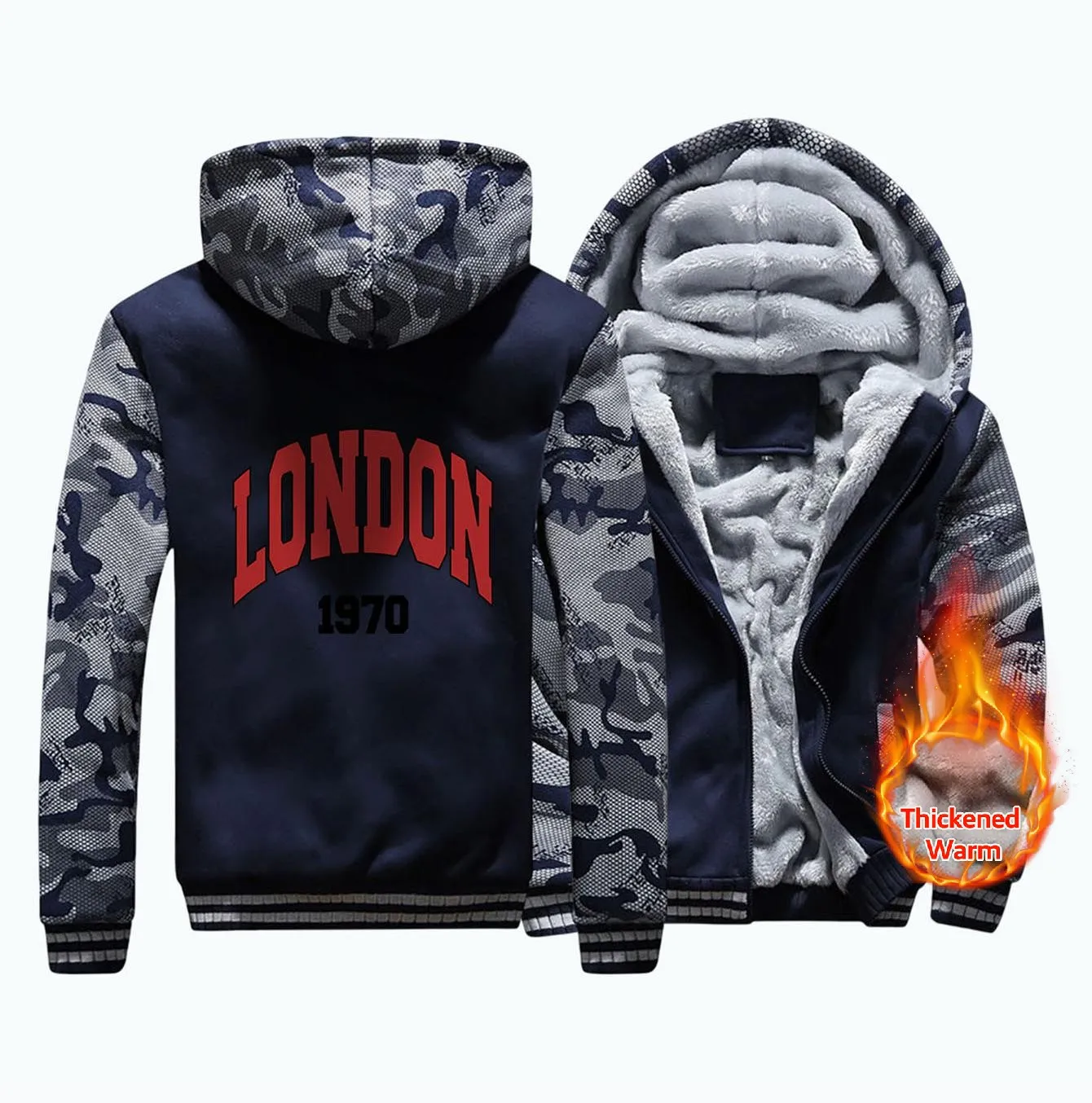 London 1970 Letter Print Man Hoodie Keep Warm ﻿zipper M-XXXXXL Casual Fit Hoody Simple Big Size Sportswear
