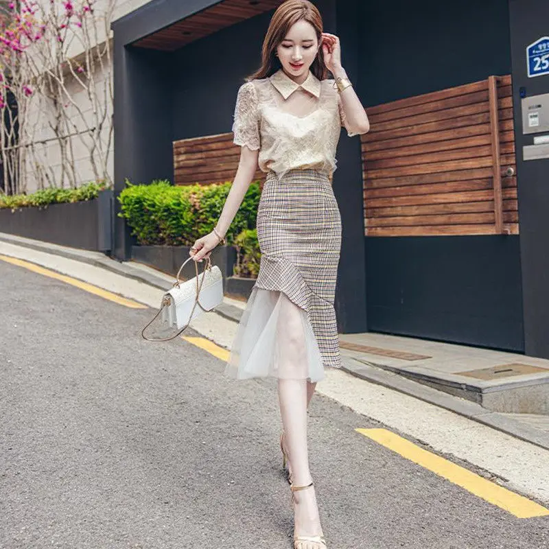 

Summer Skirt Suit 2022 New Short Sleeve Shirt Top and Skirts Two-piece Women's Fashion Elegant Print Female Clothing Set E105