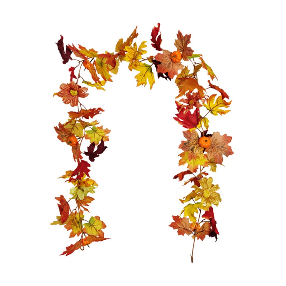 

Осенний венок на Хэллоуин, гирлянда из кленовых листьев, ягод, подсолнечника, тыквы