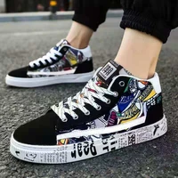 men sneakers printed casual shoes spring fashion vulcanized shoes high top canvas shoes breathable men shoes non slip flat shoes