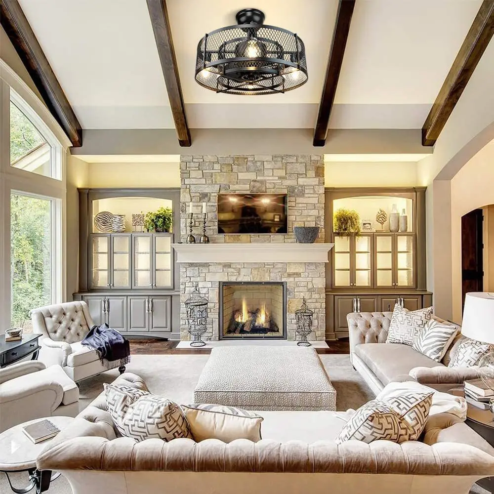 гостиная с угловым камином и лестницей