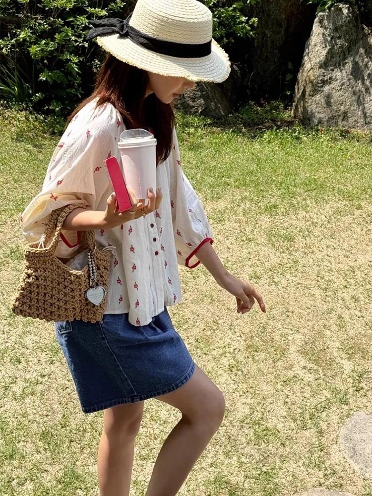 Женская блузка с длинным рукавом цветочным принтом