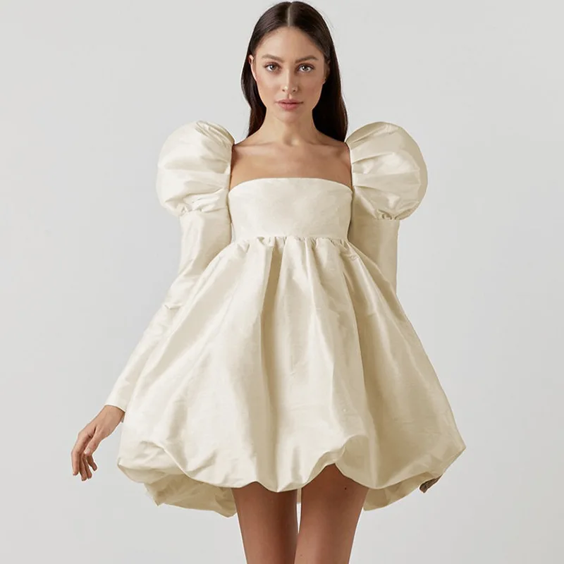 

Summer Dresses for Women Puff Sleeves Fashion Square Neck Puffy Dresses Sexy Backless Mini Dress Y2k Black Elegant Party Dress