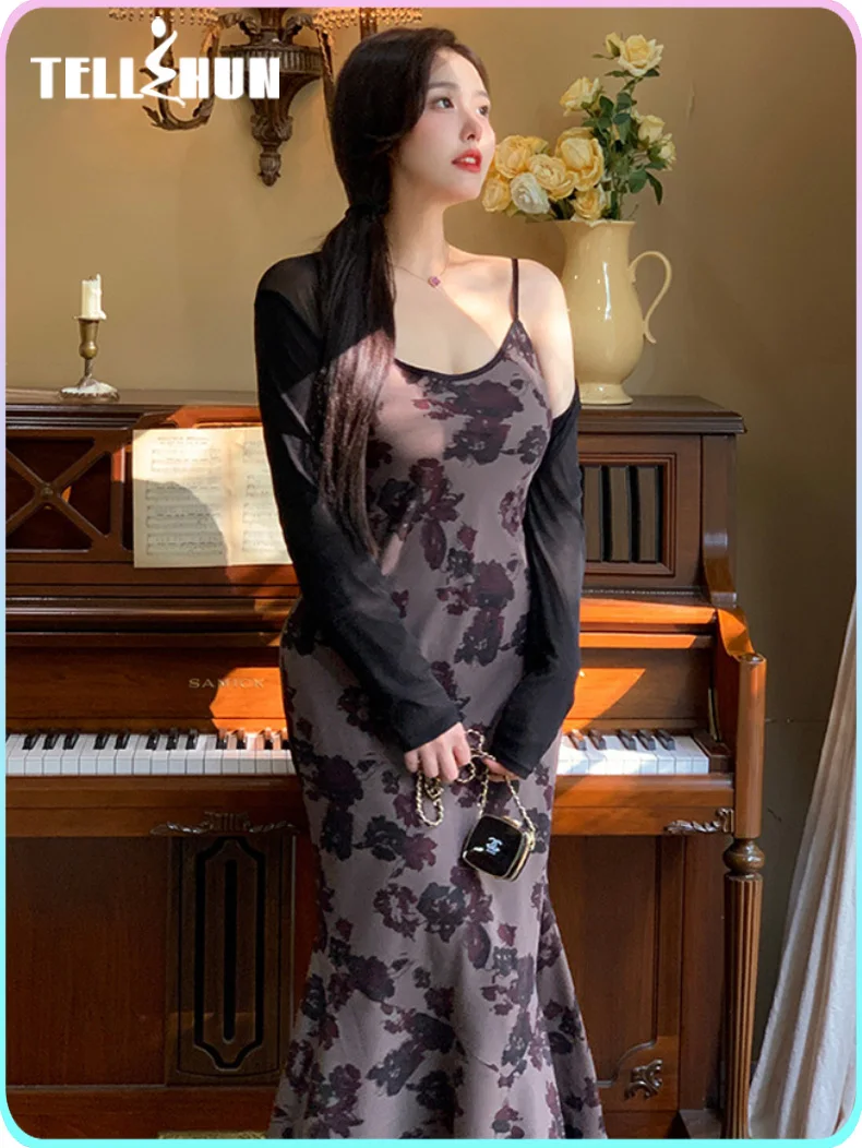 Простые и элегантные платья с принтом женское Полное длинное сексуальное платье