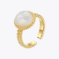 enfashion vintage natural shell rings for women open ring stainless steel fashion jewelry gold color anillos wedding r214094