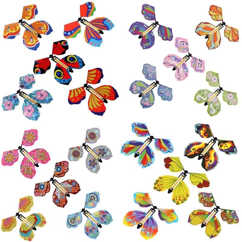 

5pcs Magic Flying Butterfly Wind Up Butterfly Fairy Flying Toys Winding Rubber Band Toy Color Bookmark Party Great Surpris Gift