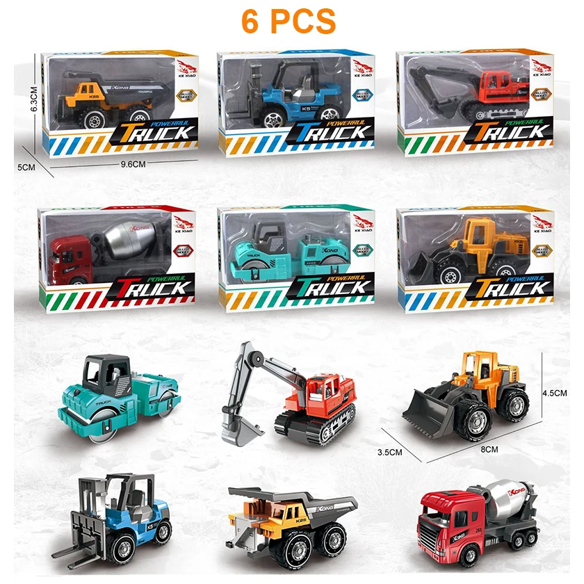 

6 шт. миниатюрный инженерный автомобиль, смеситель, грузовик, игрушка, самосвал, вилка, грузовик, модель дорожного Калета, экскаватор из спла...