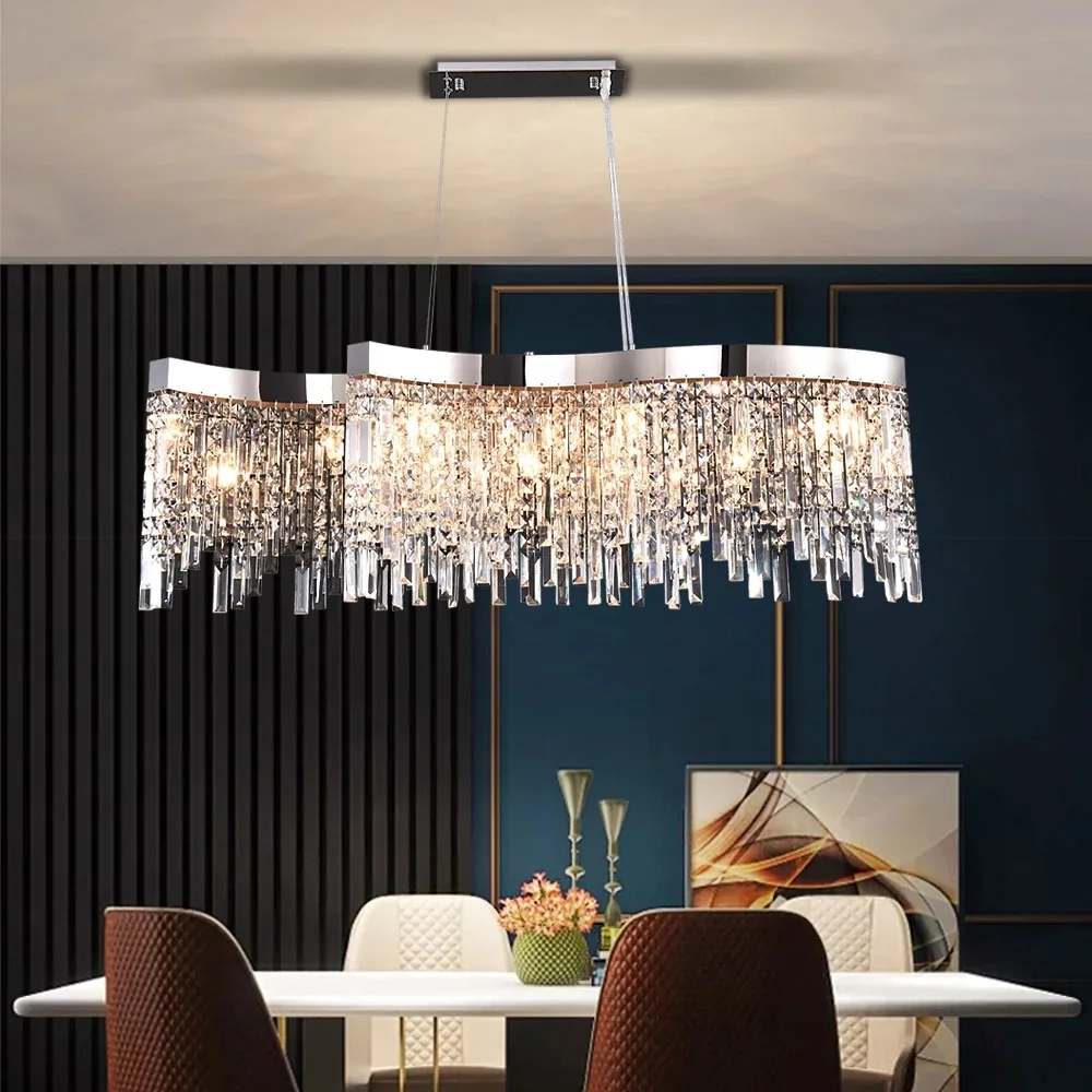 

Silver Crystal Chandelier For Dining Room Creative Design Kitchen Hanging Lamp Modern Home Decor Indoor Lighting Luxury Lustre