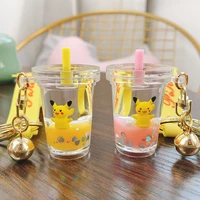 pokemon acrylic keychain pikachu milk tea cup cartoon floating bottle keychain pendant creative cute keychain school bag pendant