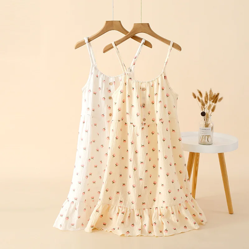 

Ночная рубашка, платье, милая свободная Милая хлопковая дышащая женская ночная рубашка без рукавов с оборками, сексуальные ночные рубашки, одежда для сна, чистая летняя