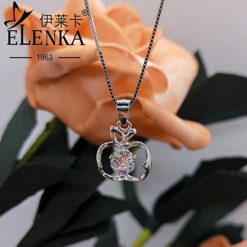 

Kawayi S925 Sterling Silver Apple Zircon Pendant Necklace for Women Cute Fine Jewelry Gifts for Girls