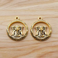 10 pieces tibetan gold ganesha elephant god of beginnings round charms pendants for necklace jewellery making accessories