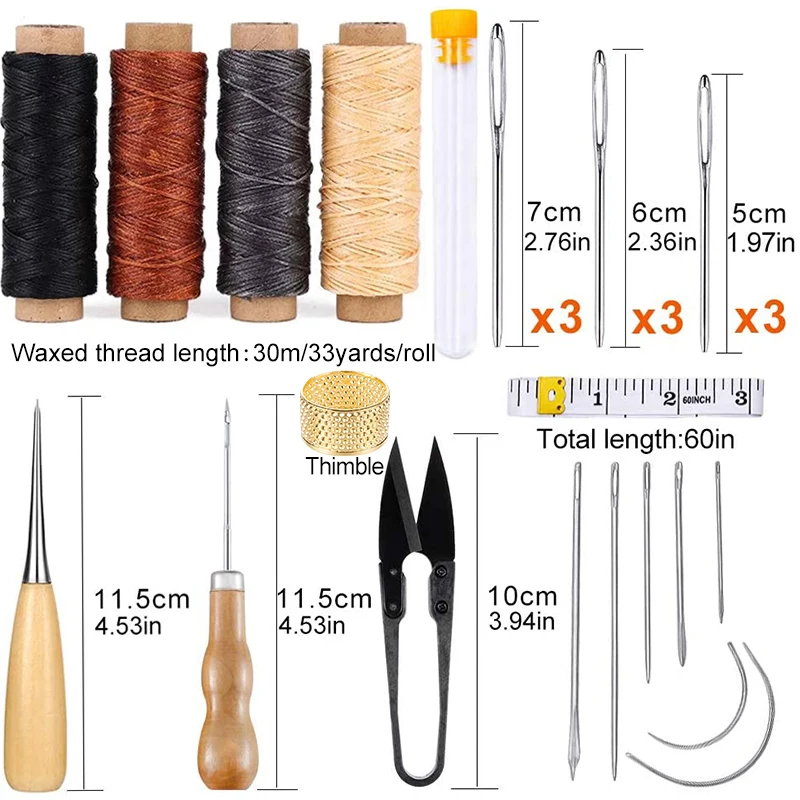 28pcs/set Leather Sewing Kit Large-Eye Stitching Needles Waxed Thread Hand Tools for DIY Craft Tool |