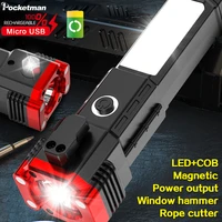 multifunctional emergency self defense flashlight usb rechargeable flashlights self rescue broken window tool waterproof torch