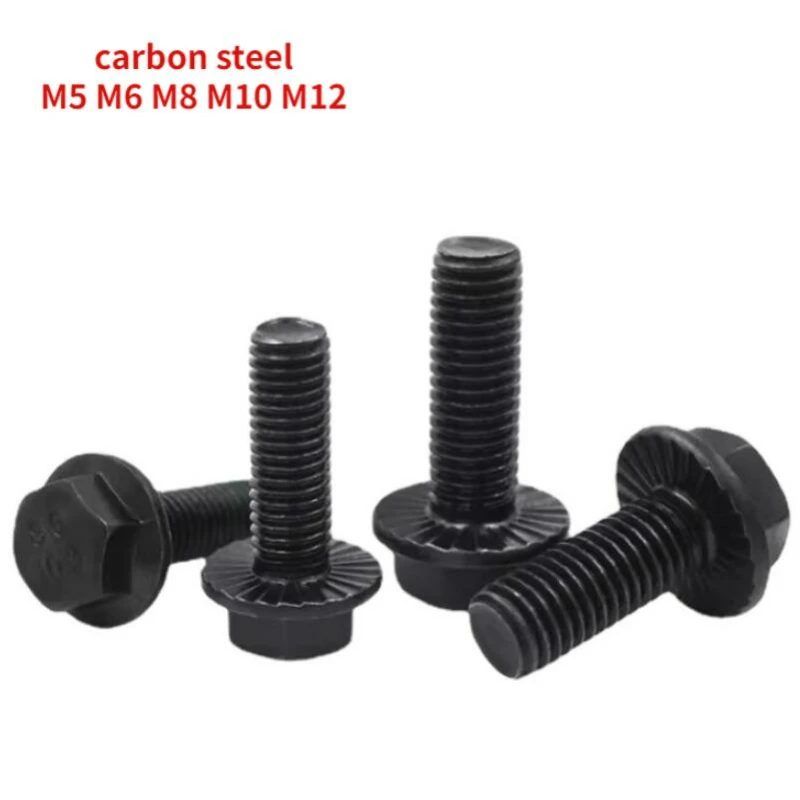 

1-10Pcs GB5789 Hexagon Head with Serrated Flange Cap Screw Hex Washer Head Bolt Black Carbon Steel M5 M6 M8 M10 M12