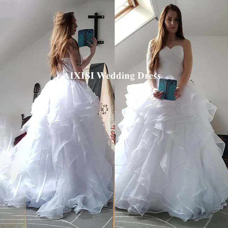 

AIXISI Romantic Ruffled Organza Sweetheart Wedding Dress A Line Reals Wedding Dress Lace Up Puffy Bridal Gown Custom Made