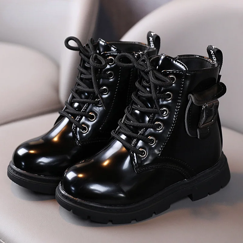 

Детские кожаные ботинки для девочек и мальчиков, короткие ботинки, новая износостойкая Повседневная нескользящая обувь в британском стиле ...