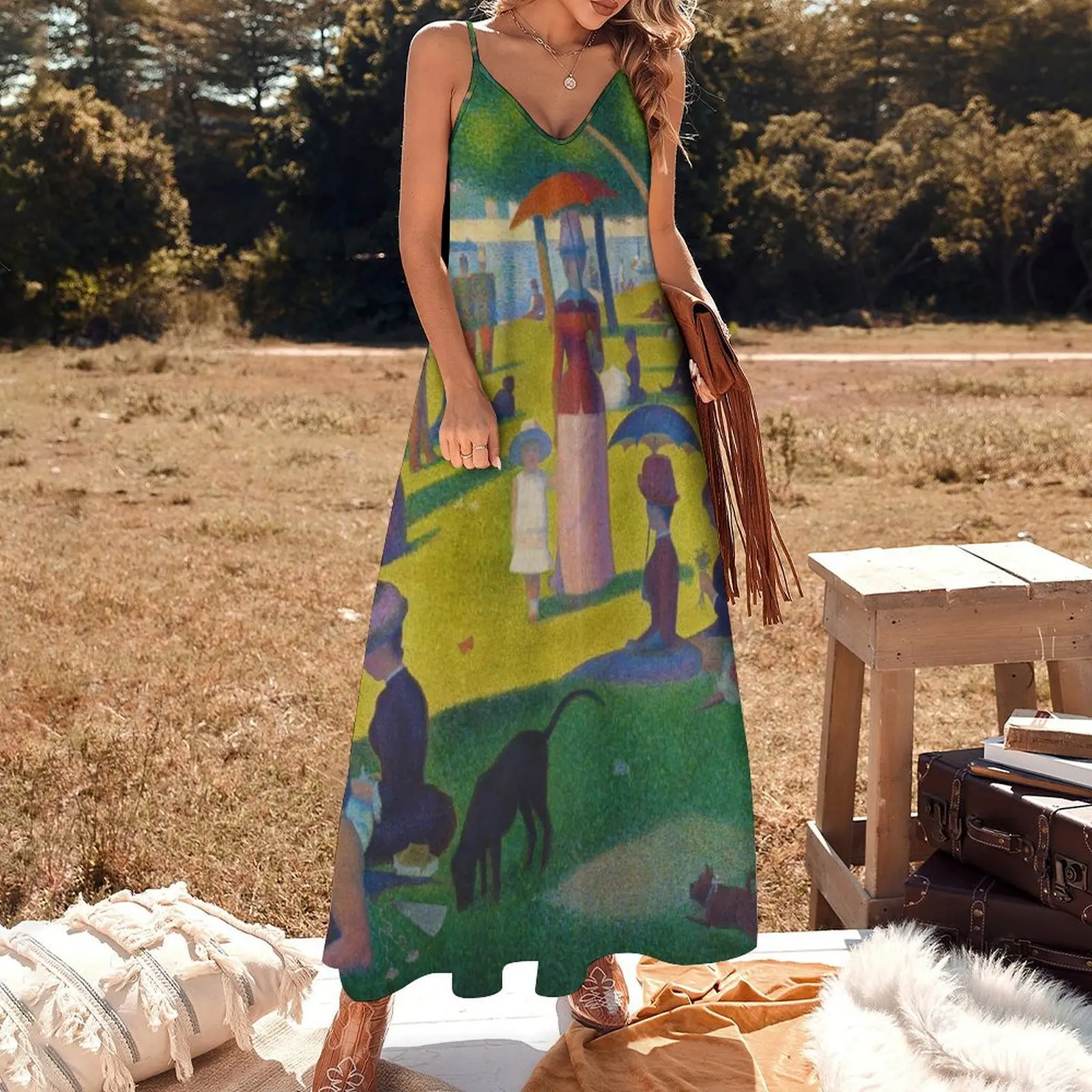 Georges Seurat A Sunday Послеобеденный остров La Grande Jatte Платье без рукавов женские модные