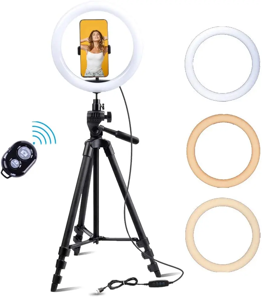 

New Fugetek 10.2" Selfie Ring Light with 54" Extendable Aluminum Tripod, Wireless Bluetooth Remote, Phone Holder, for Live