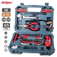 hi spec 65pc hand tool sets car repair tool kit set household repair kit with plastic tool box socket set for auto repair
