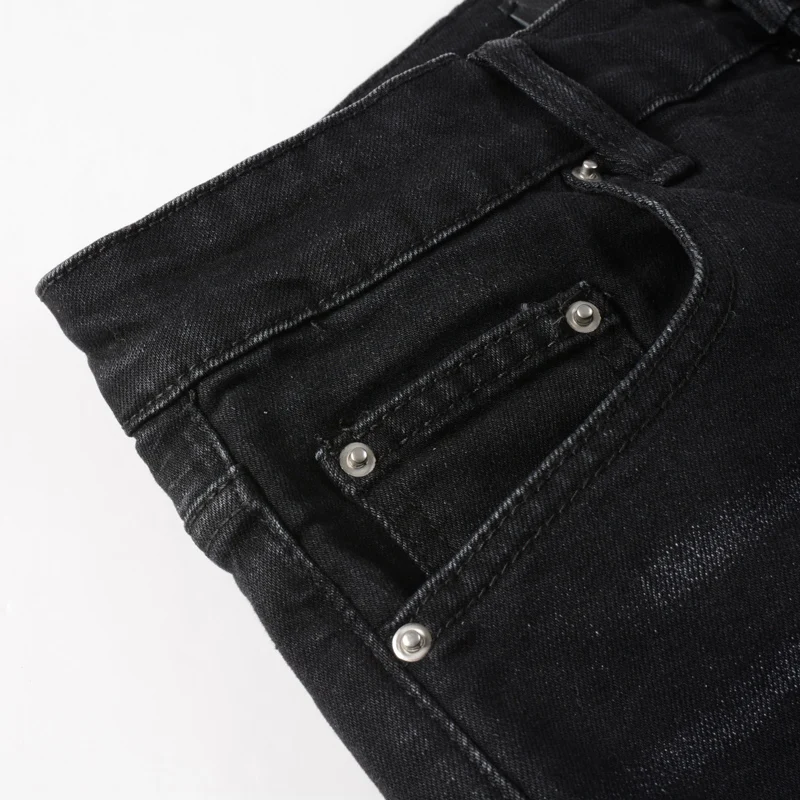 High Street Fashion Men Jeans Retro Black Gray Elastic Skinny Ripped Jeans Men Patched Designer Hip Hop Denim Brand Pants Hombre