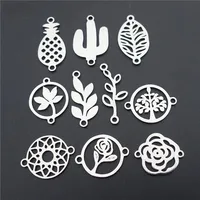 50 Pcs Jewelry Findings Stainless Steel Connectors Link Cactus Rose Pineapple Wheat Concentric Circles Tree Life Component