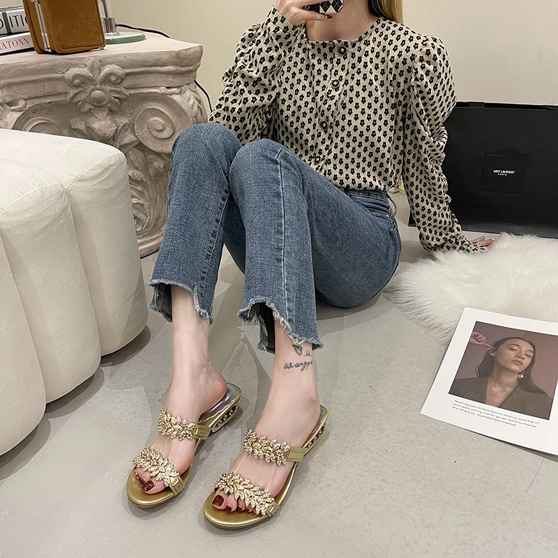 

2022 New Women Shoes Slippers Summer Beach Sandals Fashion Women Rhinestone Outdoor Slippers Flip Flops Shoes Women Mujer