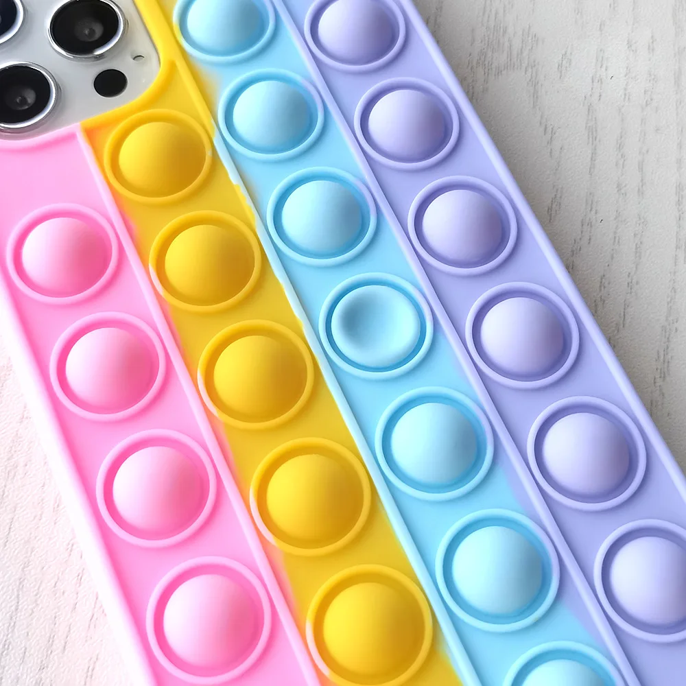 Pop Fidget Toy Push Bubble Rainbow Silicone Phone case For Iphone XS 11 12 13 Pro Max For iphone XR X 7 8Plus Soft Phone Cover
