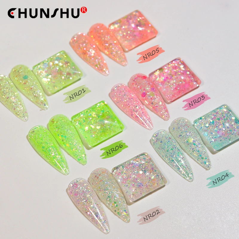 CHUNSH 6 Pcs Nail Glitter Mix Summer Color Nails Art Sequins Gel Polish Flash Flakes Paillette Manicure Accessories  Decorations