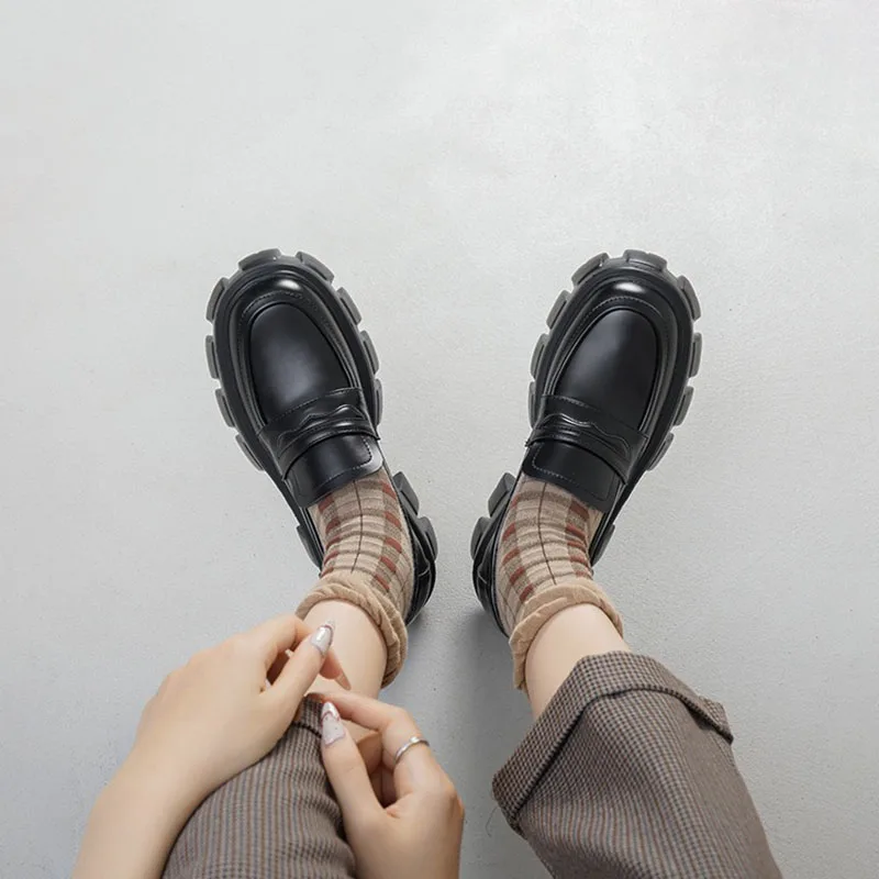 Brand Design Platform Shoes Women 2023 Spring Autumn British Style Punk Shoes Fashion Slip-on Casual Loafers Woman