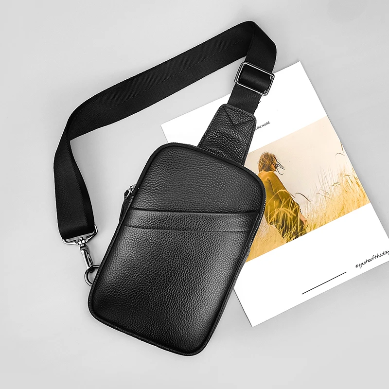 Маленькая Черная Сумка-слинг Из Натуральной Кожи Для Мужчин И Женщин Нагрудная