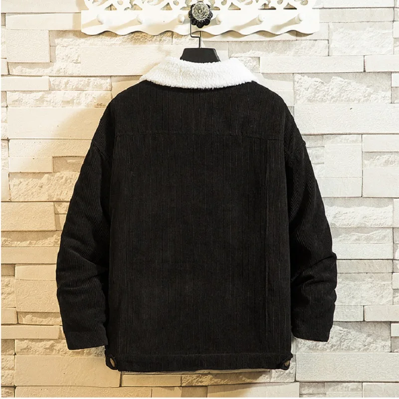 Plus Size Loose Thickened Imitation Lamb Wool Corduroy Cotton Coat Men's Fashion Casual Cardigan Winter Warm Coat Korean Clothes