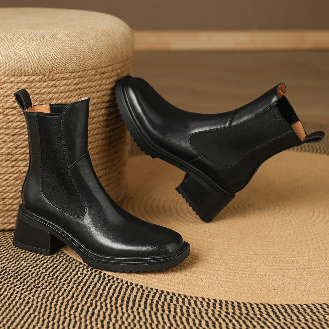 Женские ботильоны из натуральной кожи Лоскутные ботинки-челси эластичной ткани