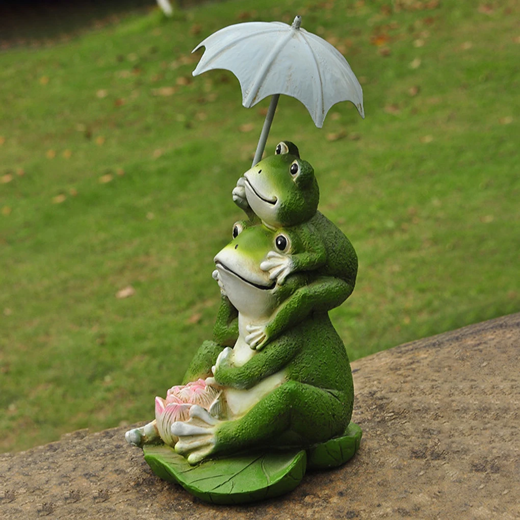 

Frog Resin Statue Garden Cartoon Hold Up Umbrella Figurines Funny Crafts Ornaments Porch Patio Outdoor Decoration Accessories