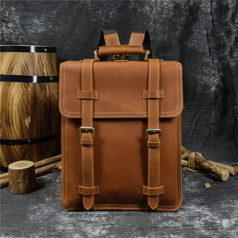 

100% Genuine Leather Men's Backpack Rucksack For Men Travel Bookbag Retro Crazy Horse Leather Men Schoolbag New Daypack