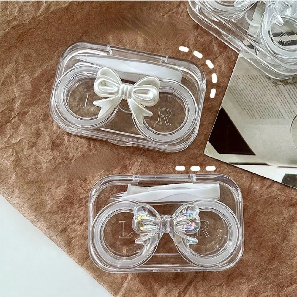 

Cute Mini Travel Kit Bow Transparent Travel Accessaries Lens Holder Lens Storage Box Contact Lens Case Lens Container