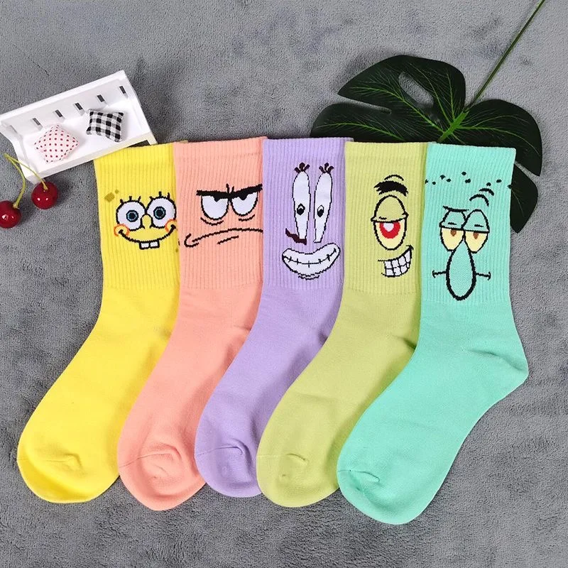 

SpongeBob Socks Woman Anime High Quality Cartoon SquarePants Men's Socks Harajuku Print Casual Hip Hop Adult Couple Stockings