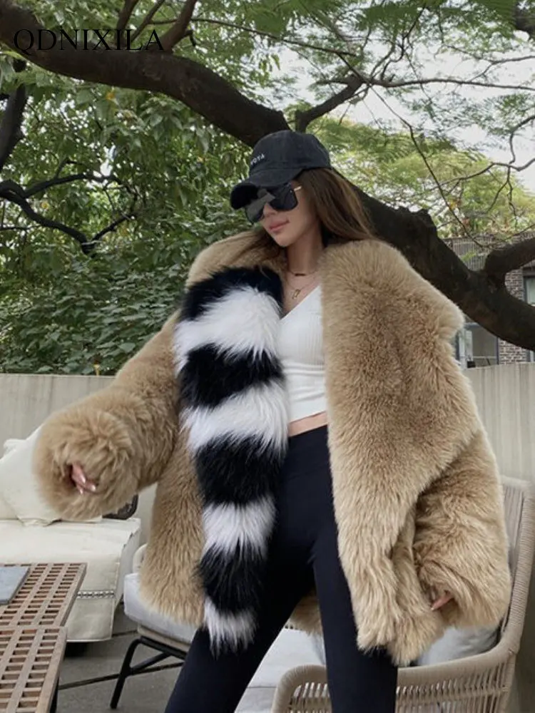 

Winter Coat for Women Fashion Mid-length Big Fur Collared Hot Girl Fox Fur Imitation Fur Thickened Coat New In Outdoor Clothes