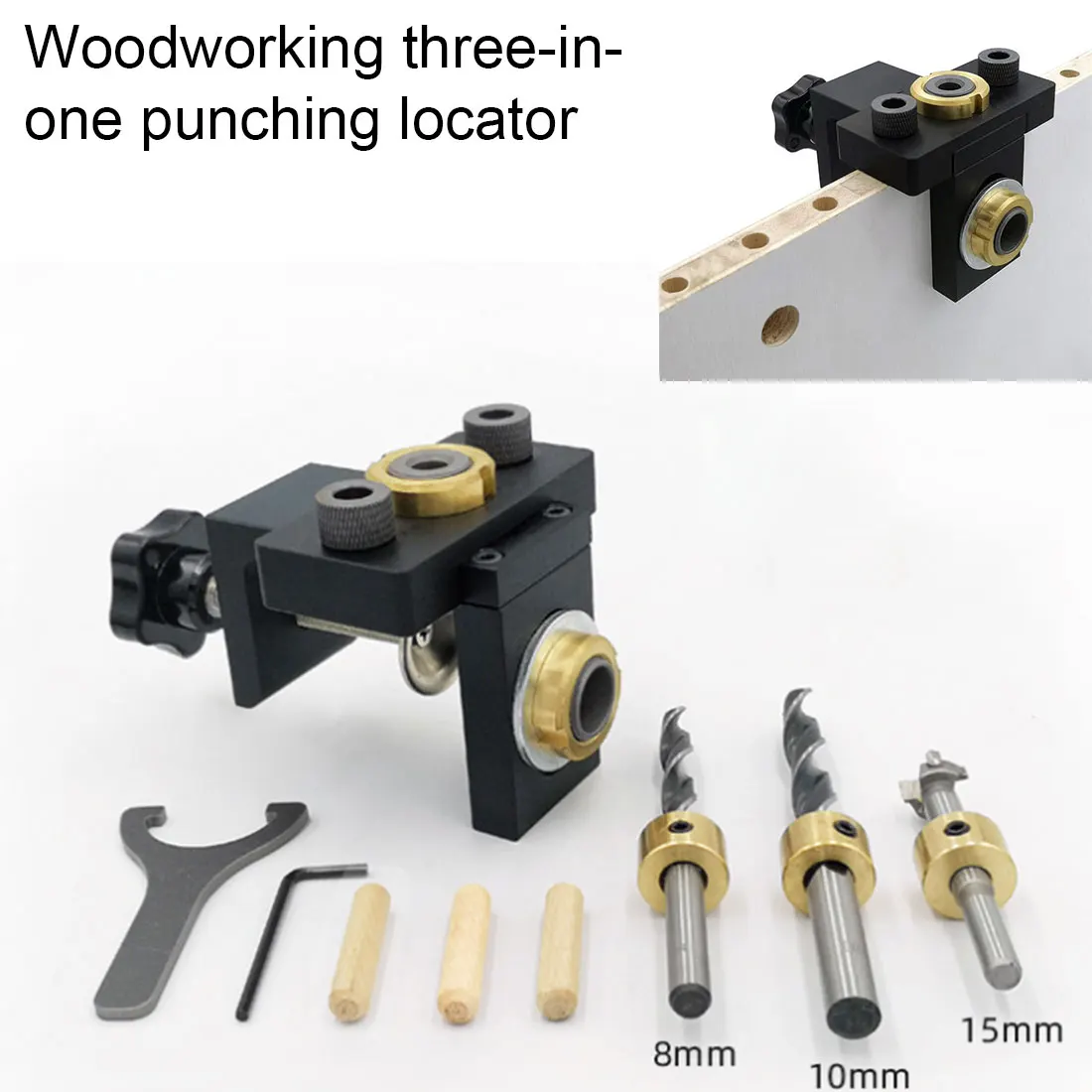 

8/10/15mm Drill Bit Positioning Fixture Hole Kit Drilling Guide Locator 3 in 1 Puncher Tools Wood Vertical Drilling Detachable