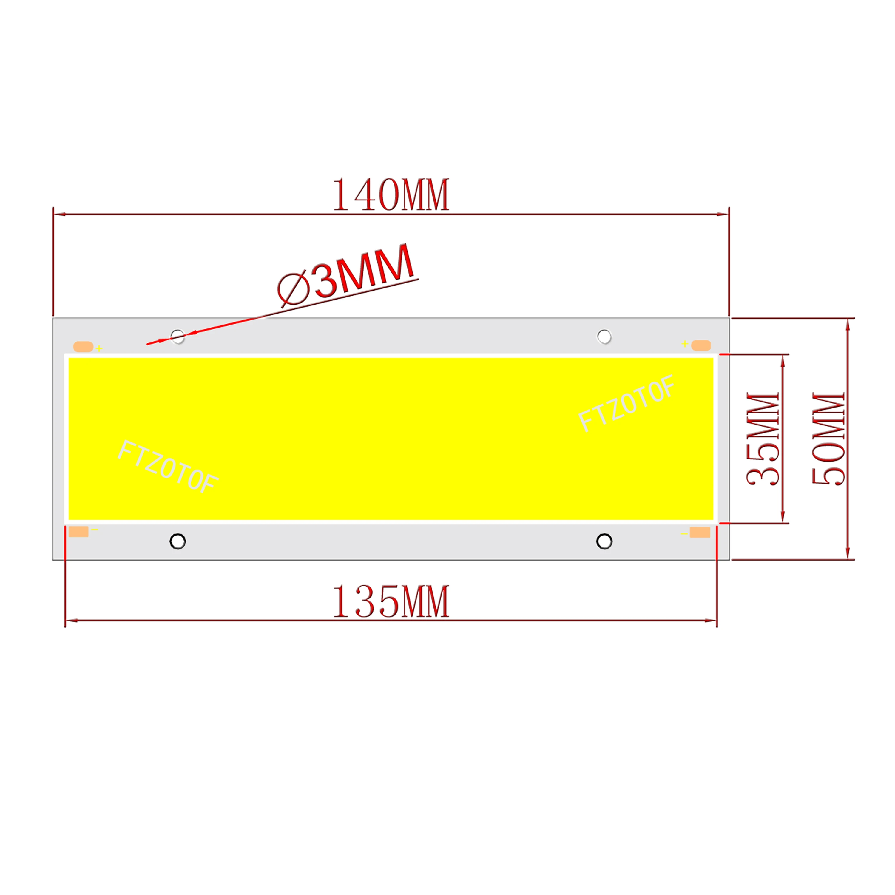 12 В постоянного тока светодиодный COB 20 Вт супер яркий 140x50 мм прямоугольный с