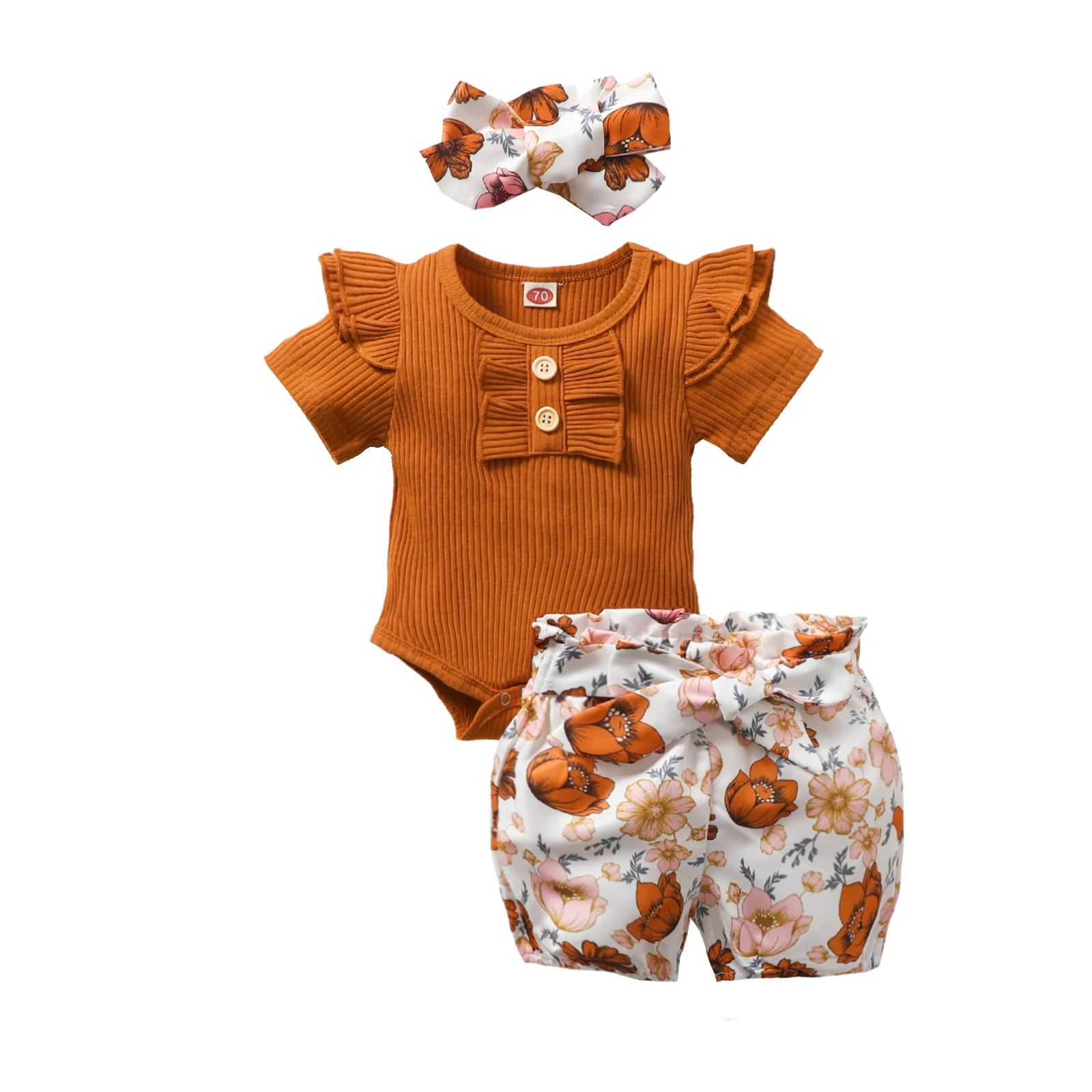 

3 шт., летнее однотонное боди с коротким рукавом для новорожденных 0-24 м