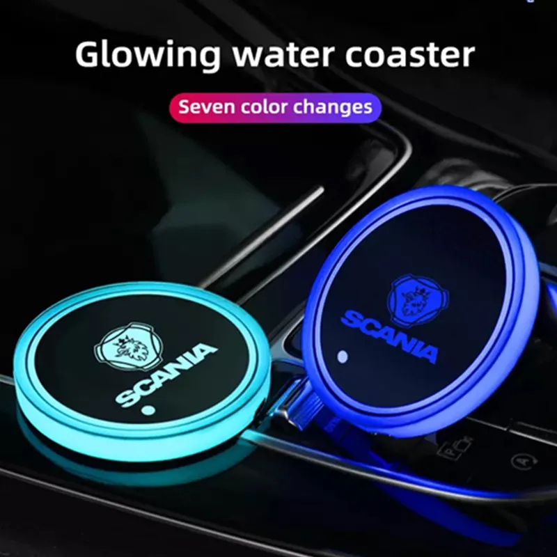 

Car light mug coasters 7 colors colorful car LED atmosphere light For saab scania logo 9-3 9-5 900 9000 anti-slip mat Accessorie