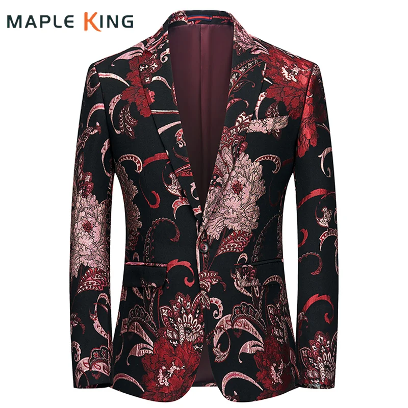 Blazer Homme Luxe Homme for Men Steampunk Coats Vintage Red Floral Professional Dress Wedding Party Mens Tuxedo Suit Jackets 6XL