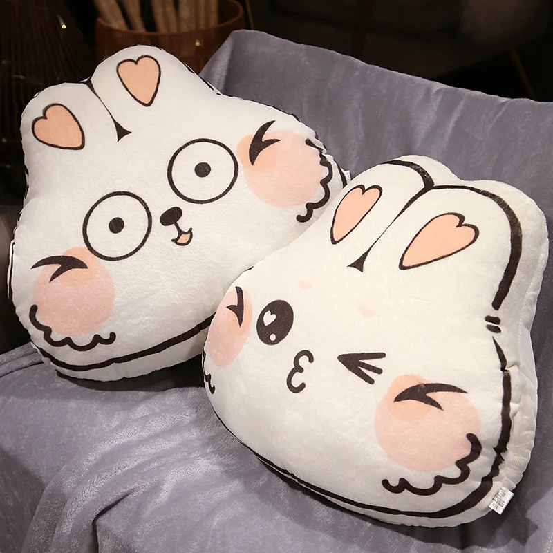 

45cm Kawaii 3D Printing Plush Cartoon Animals Rabbit Toys Super Soft Stuffed White Smile Bunny Dolls Pillow With Blanket