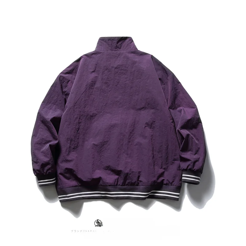 Японская мода воротник-стойка половина молнии контрастные цвета пэчворк Ретро